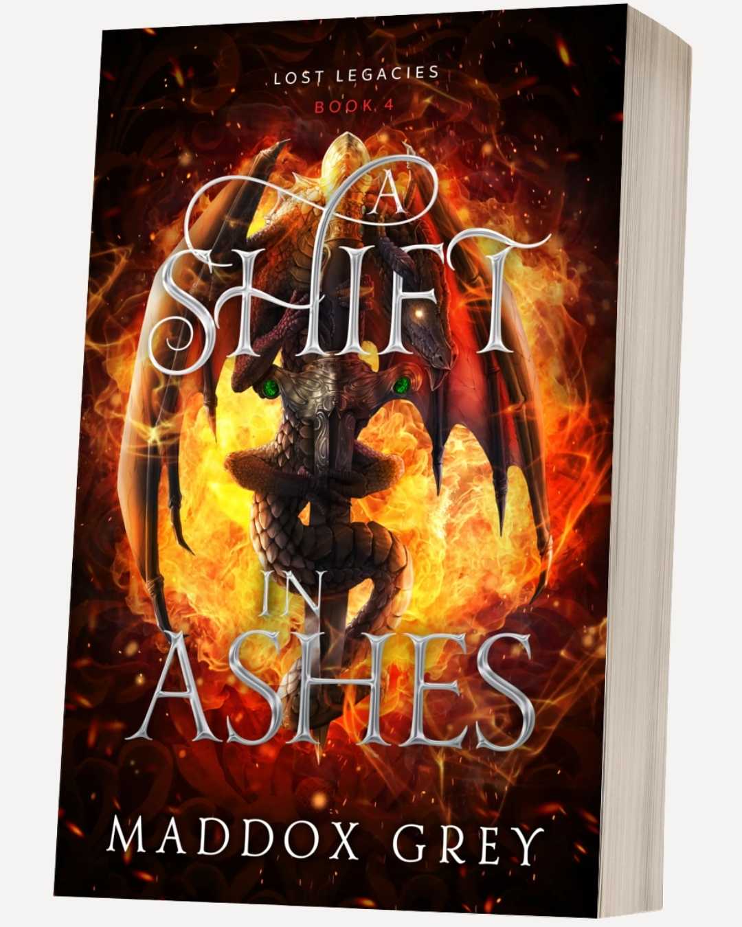 Book cover of 'A Shift in Ashes' by Maddox Grey with fiery design
