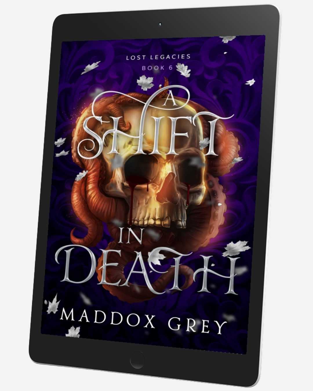 Ebook cover of 'A Shift in Death' by Maddox Grey on a tablet screen.