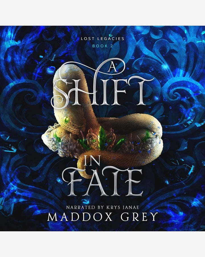 Audiobook cover of 'A Shift in Fate' with ornate design and blue background