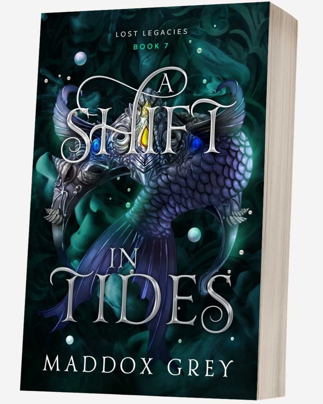 Book cover of 'A Shift in Tides' by Maddox Grey with a dragon illustration on a dark background.