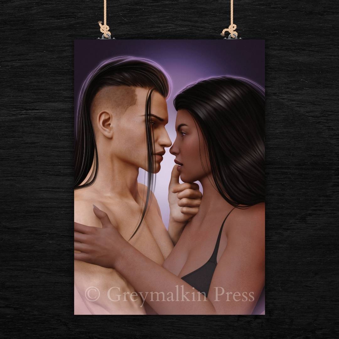 Illustration of a couple embracing. From Lunaria Realms series.