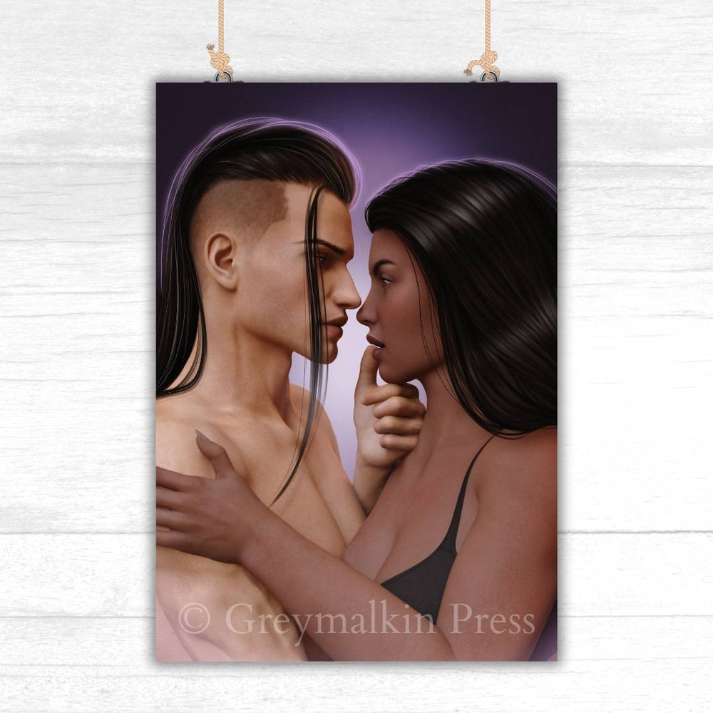 Illustration of a couple embracing. From Lunaria Realms series.